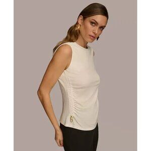 Donna Karan Women's Side-Cinched Sleeveless Crewneck Top White Size XL MSRP $69